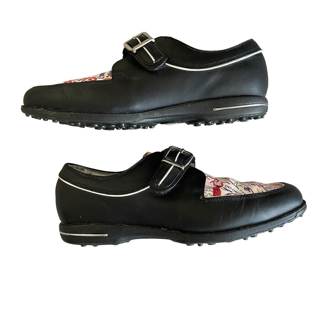 FOOTJOY TC Women's Size 6.5M Black Multicolor Leather Graffiti Oxford Golf Shoes - Picture 3 of 10